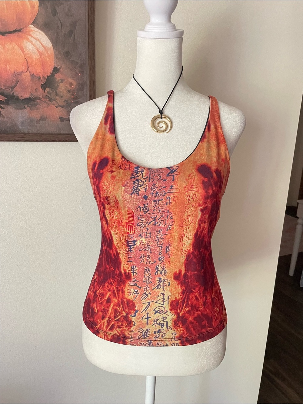 Lotus 90s Y2K Vintage Graphic Fire Asian Cami Tank Top Medium